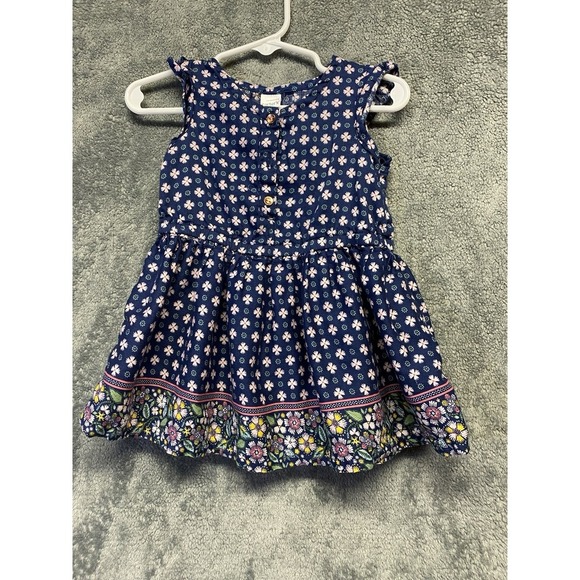 Carter's Baby Girl's Navy Blue Pink  Floral Cap Sleeve  Casual Dress 12months - Picture 1 of 8